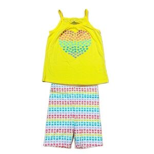 NWT Max Studio Kids Yellow & Rainbow Hearts 2-Piece Outfit Size 7/8